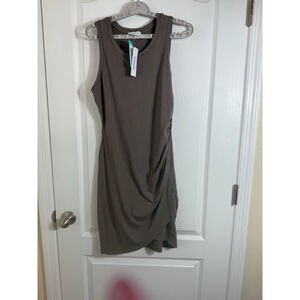 Women's Gilli Taupe Ribbed Knit Ruched Mini Dress L